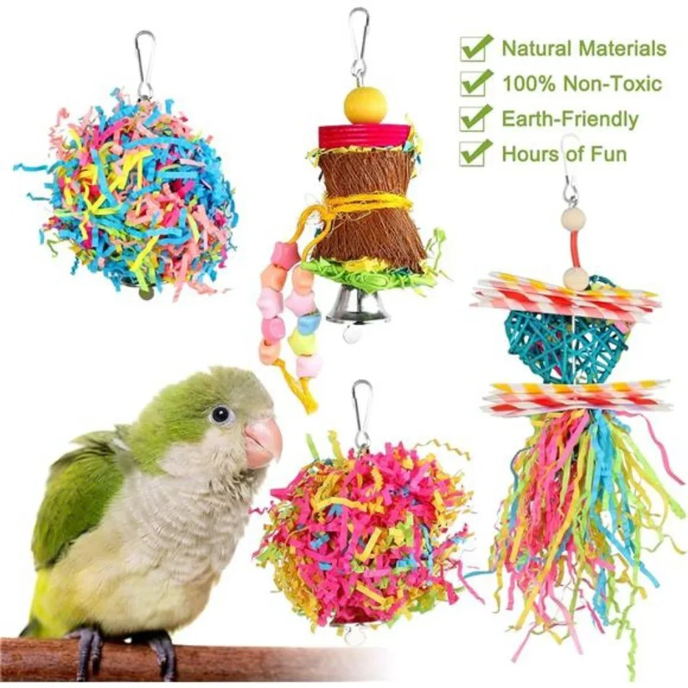4 Pack Bird Shredder Toys Small Parrot Chewing Toys Parrot Cage Foraging Hanging